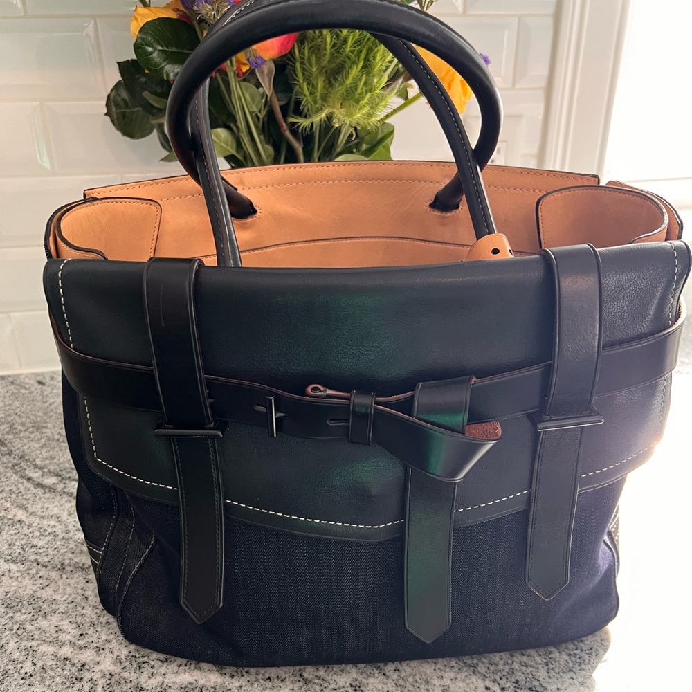 Reed Krakoff Bag. Black, denim and beige interior